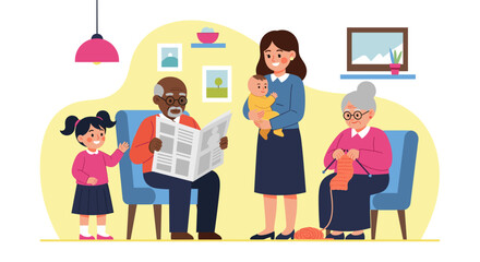 Multi-Generational Family Gathering: Illustration for family, togetherness, and generational connection.