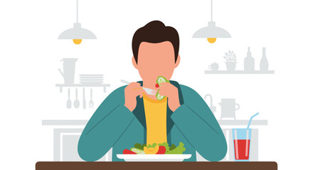 Man eating a healthy salad, perfect for health and wellness websites or brochures.