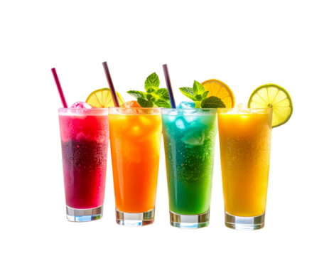 Chill summer vibes with colorful slush drinks on a sunny patio, vibrant views and rel