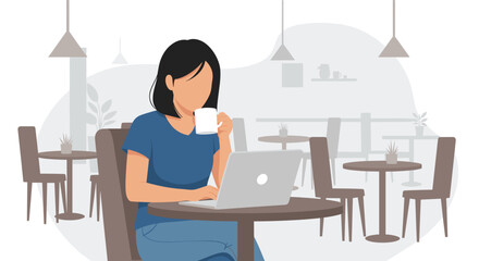 Woman working on laptop in a cafe, perfect for blog posts about remote work or coffee shop culture.