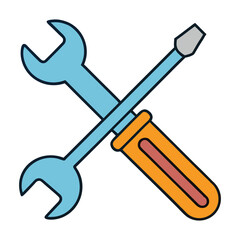 A simple wrench and screwdriver icon crossed together, symbolizing tools, repair, and maintenance. Clean lines and minimal design make it perfect for tech or service themes.
