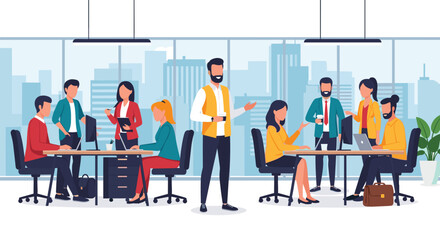 Diverse team of professionals collaborating in a modern office, perfect for business presentations or website banners.