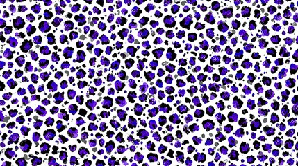 A repeating pattern of purple and black leopard spots on a white background.