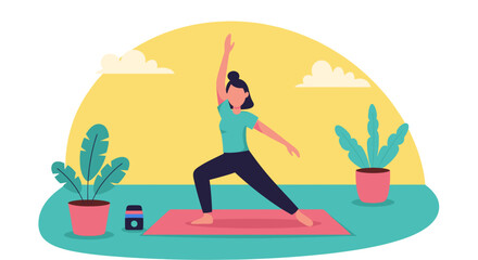 Woman practicing yoga at home; perfect for wellness websites, blogs, or fitness apps.