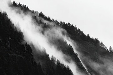 Smoky mountain slope in black and white
