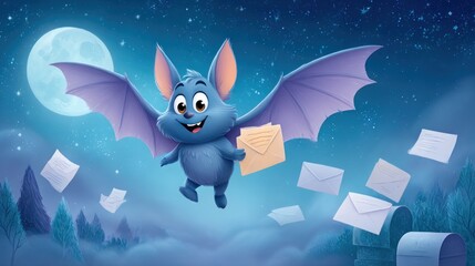 Cute bat delivering mail at night