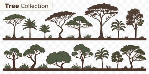 Diverse Tree Silhouettes for Graphic Design Natural Illustration and Landscape Elements in Vector Format Ideal for Nature Themed Designs © design png