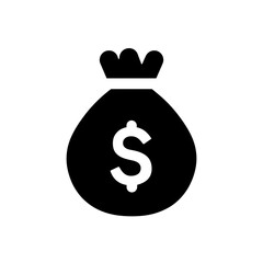 Money bag icon with dollar sign in black silhouette