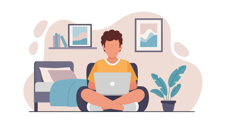 Young man working from home on laptop, perfect for remote work and freelance lifestyle blogs.