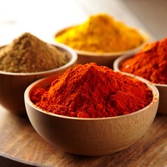Vibrant Spices in Wooden Bowls