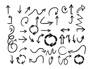 Vector Set of Hand drawn Charcoal arrows icons Arrows mark icon isolated on transparent background Scribble symbols of direction pointers  swirl arrow elements