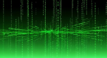 Digital Rain: Abstract Binary Code Matrix Background in Green and Black