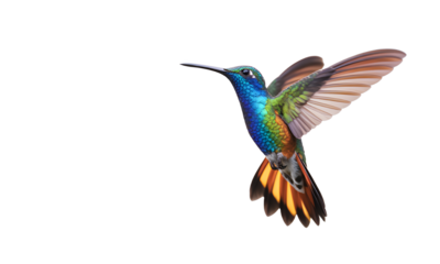 Colorful Hummingbird in Flight Wings Spread Vibrant Feathers