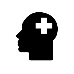 Obraz premium Mental health icon with medical cross in head silhouette