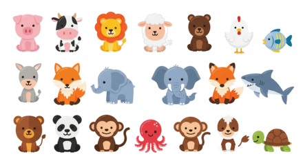 Cute Animal Collection Adorable Cartoon Characters