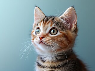 Obraz premium Ultra-Detailed Kitten Centered on White Background, 8K Resolution – Alert Standing Pose with Orange/Black/Cream Patches for Pet Themes