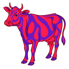 Fototapeta premium Vibrant abstract cow with pink and purple pattern