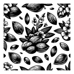 Black and White Almond Blossom Pattern