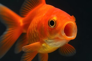 A vibrant goldfish gazes with curiosity into the depths of its aquatic world