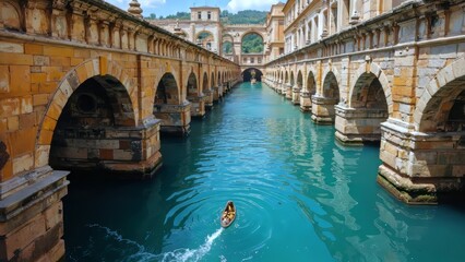 Arch Bridge River Cultural Scene