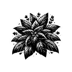 Black and White Stylized Basil Plant Illustration