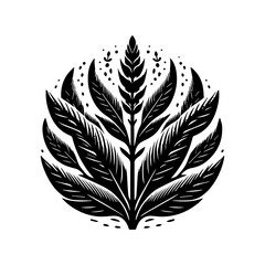 Black and White Stylized Leaf Emblem