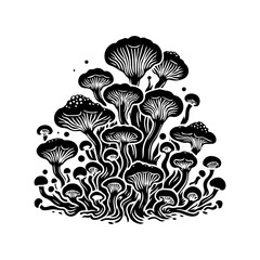 Black and White Stylized Mushroom Cluster Illustration