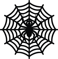 Obraz premium Spider in Intricate Web Silhouette Icon Black Symmetrical Design for Nature, Halloween, and Arachnid Theme