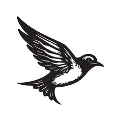 Elegant Black and White Illustration of a Bird in Flight