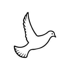 Simple black line drawing of a dove in flight
