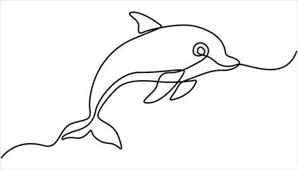 Dolphin icon, dolphin continuous one line drawing, Vector illustration of Dolphin isolated on white background. Continuous one line drawing of dolphin fish in the sea. 