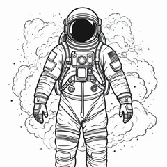 Detailed Line Art Illustration of an Astronaut in Space Suit