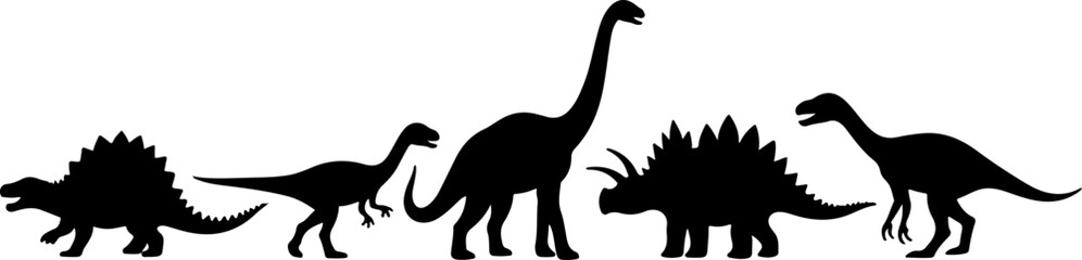 Dinosaur Silhouettes Collection – Prehistoric Creatures Vector Set
