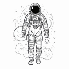 Detailed Line Art Illustration of an Astronaut in Space