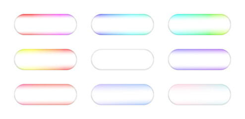 グラデーション入りの角丸長方形の立体的な硝子風ボタン　フレーム　セット　png