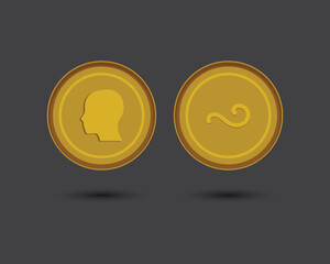 A Set of Gold Coin Heads and Tails Vector Illustration, Toss a Coin Stock Illustration for Sports and Any Decision