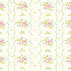 Vintage style floral seamless pattern, Vector hand drawn wild rose flowers illustration.