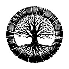 Obraz premium Stylized Black and White Tree of Life Symbol