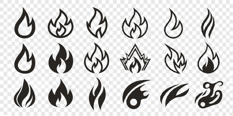 Set of Various Fire Icons and Flames Vector Design with Black Color and Unique Shapes Perfect for Graphic Design