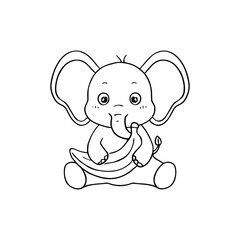 Fototapeta premium Doodle elephant holding a ripe banana