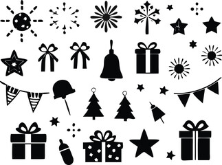 A festive Christmas icons set featuring vector illustrations of holiday symbols like gifts, trees, and snowflakes for your new year's celebration design