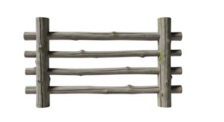 Rustic wooden fence section with weathered logs and natural texture evoking country charm and farm aesthetics, perfect for rural projects