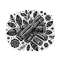 Obraz premium Stylized Cinnamon Sticks and Botanical Elements