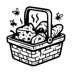 A Picnic Basket with Rotten Food and Flies - Unsanitary Concept