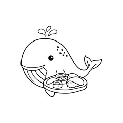 Whale holding a sushi serving plate