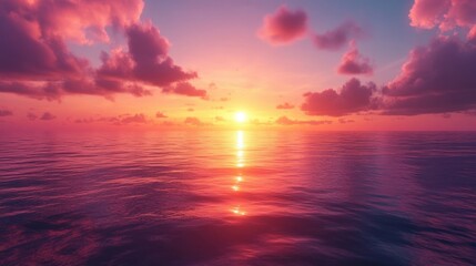 Obraz premium Serene sunset over calm ocean with colorful clouds