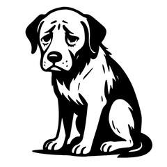 Fototapeta premium Sad Dog or Puppy Sitting Down with Droopy Eyes - Unhappy Animal Illustration