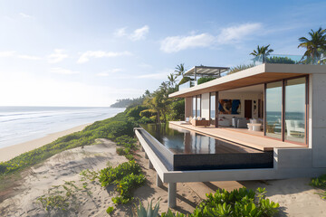 Fototapeta premium Modern Beachfront Villa with Infinity Pool. AI Generated 