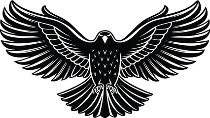 Obraz premium Flying eagle with outstretched wings silhouette vector design