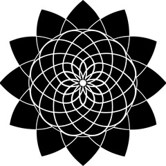 Intricate geometric floral pattern with radial symmetry, a sacred geometry design isolated on white background